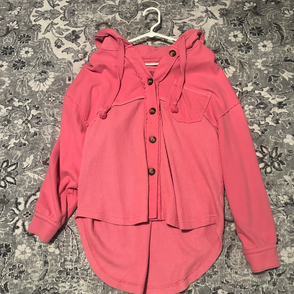 American Eagle- xs/s Pink Button-Up Hoodie